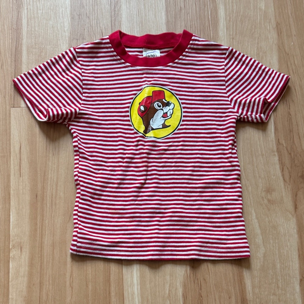 Red Strpied kids Buc-ee’s shirt